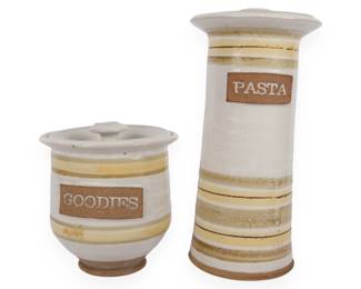 A Pair of SIL Interiors Natural Design Ceramic Pasta and Goodies Canisters
