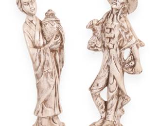 A Pair of Vintage Asian Plastic Resin Fruit Vendor Figurines