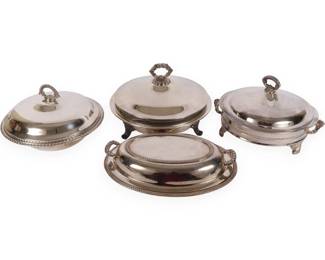 A Group of Four Silver-Plated Covered Serving Dishes, Late 19th/Early 20th Century