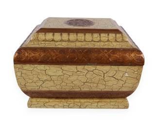 A Castilian-Style Decorative Crackle-Painted Wooden Lidded Box