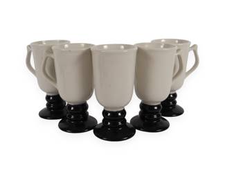 A Set of Five Hall White and Black Pedestal Irish Coffee Mugs, Model 1272
