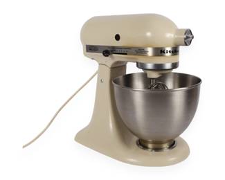 Vintage KitchenAid Hobart Model K45SS Stand Mixer, Cream, with Bowl and Two Attachments