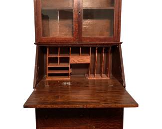 Arts and Crafts Mission Oak Quarter-Sawn Secretary Desk and Bookcase
