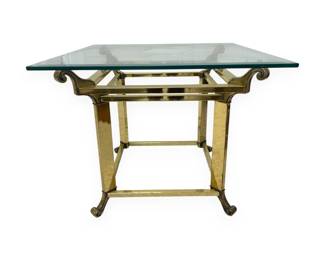 Mid 20th Century Hollywood Regency Brass and Glass Scroll Design Side Table