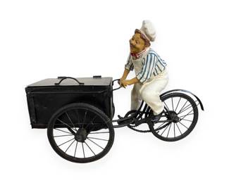 Vintage Style Decorative Chef Figure on Metal Delivery Tricycle Sculpture