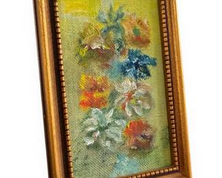 A Vintage Miniature Framed Impressionistic Floral Oil Painting on Canvas