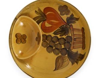 Mid-Century Los Angeles Pottery Hand-Painted Chip and Dip Platter