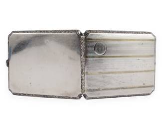 Art Deco Sterling Silver Cigarette Case with Gilt-Tone Accents and Monogram, Retainer by Elgin Am. Mfg. Co.