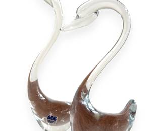 A Pair of Contemporary Hand-Made Crystal Swan Figurines, Taiwan