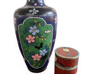 A Japanese Meiji Period Cloisonné Enamel Vase and Lidded Box