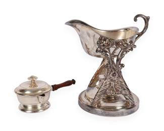 A Two-Piece Group of Silverplate, including an FB Rogers Tilting Gravy Boat with Warmer Stand