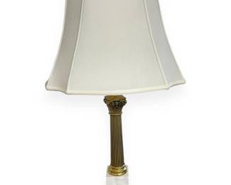 Vintage Neoclassical Style Brass and Marble Corinthian Column Table Lamp