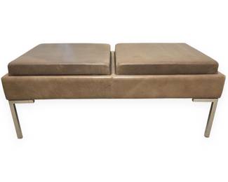 Harry Bertoia for Knoll Associates Style Brown Leather Bench with Interchangeable Trays