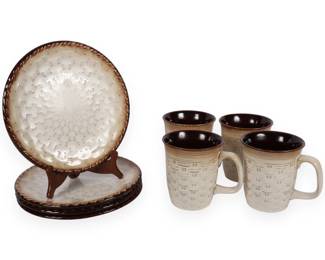 A Set of EURO CERAMICA China Glazed Stoneware Dinnerware, Four Plates and Four Mugs