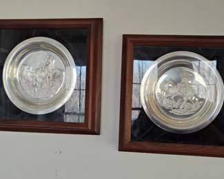 Sterling silver engraved and repose plates over 20 ounces total with western scenes. Selling below spot price.