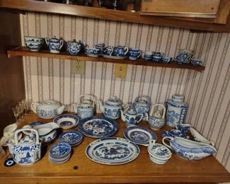 Lots of blue willow and other 1900s blue and white.