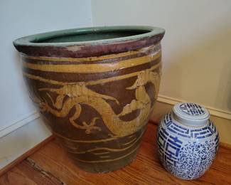 Antique chinese dragon egg pot (late 1800s ) and antique chinese  ginger jar 