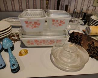 Vintage pyrex. And butter presses..Lots of other vintage kitchen 