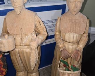 Pilgrim Corn Husk carved wood figurines 