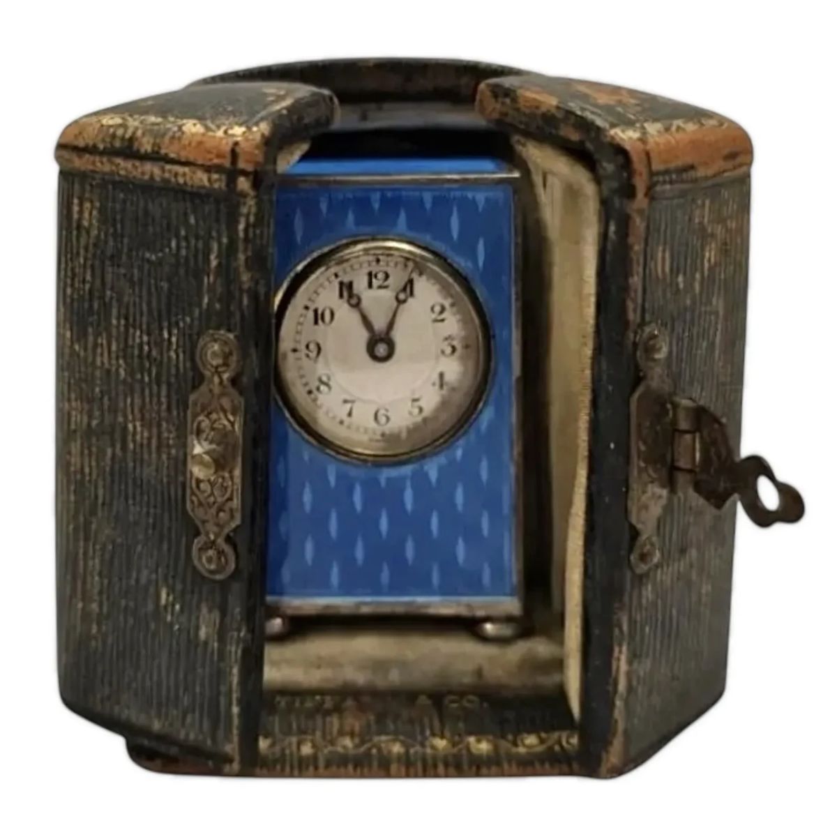  001 15 Jewel Lemania Watch Co. Miniature Carriage Clock w Tiffany Co. Box 