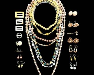 Pearlescent Beaded Necklaces And Earrings