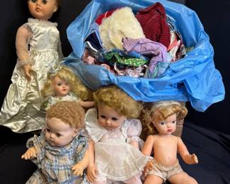 Vintage Baby Dolls, Trunk, Clothes, More
