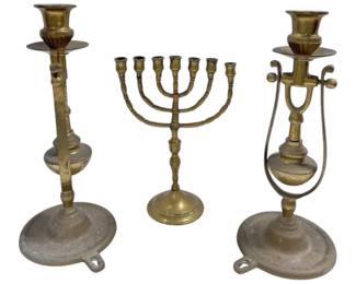 Brass CounterWeighted Candlesticks And Menorah