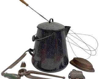 Antique Tools, Kettle, And More
