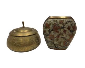 Brass Enamel Vase Brass Lidded Jar