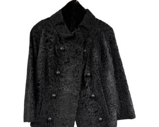 009 Black Lamb Fur Coat With Mink Collar