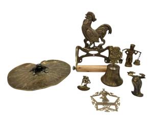 Brass Rooster, Lily Pad Dish With Frog More