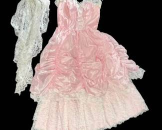 1980s Pink Lace Evening Gown Made In USA
