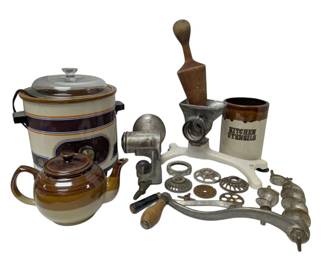 Vintage Crock Pot, Universal Cast Iron Meat Grinder More