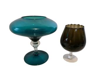 Empoli Turqouise Blue Glass Compote Smoke Brown Glass Brandy Sniffer