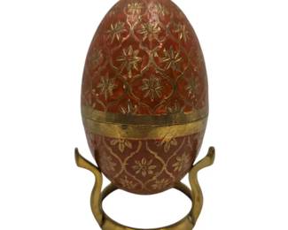 7 Brass Enamel Egg With Stand