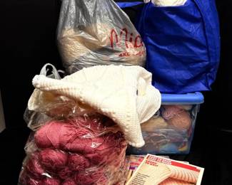 Huge Collection Of Yarn Skeins, Crochet Projects, More