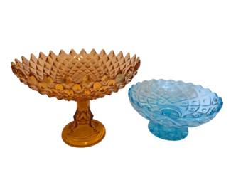 Vintage Westmoreland Golden Sunset Footed Glass Compote Blue Glass Candy Dish