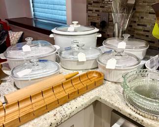 Corningware White casserole dishes and kitchen accessories
