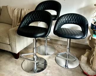 Chrome based black diamond pattern upholstered bar stools