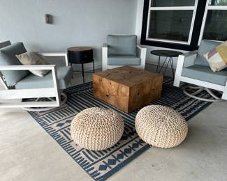 $400     "Outdoor Teak Root Table
Laminated Teak Root
Reflective or natural materials, tables will vary from piece to piece
30"" sq x 15""H"		