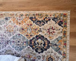 $180    Multi color area rug 6'7" x 9'2"
Polypropylene blend *Price includes rug pad