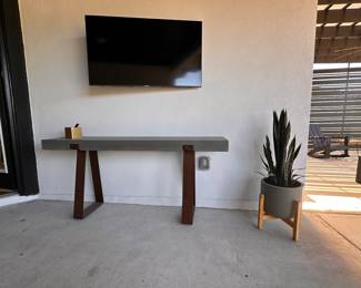 $700     "Outdoor Concrete Console
Lightweight Concrete Top and Metal Base
71""W x 16""D x 33""H"		         TV-$250-40 inch