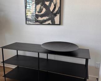 $300     Black rubbed edge console 60"W x 18"D x 28"H