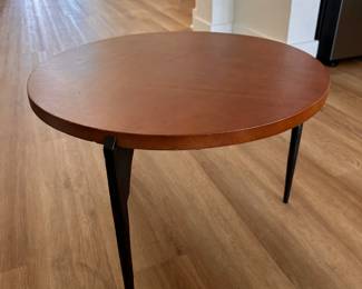 $330       Leather and iron side table 22" Dia x 18"H