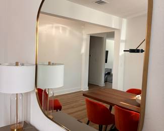 $470    Brass Mirror  Softly squared frame 47"