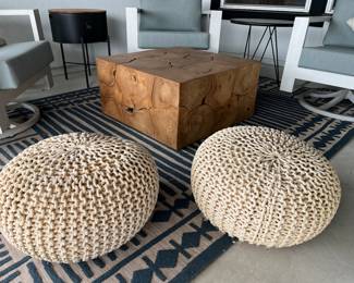 $400     "Outdoor Teak Root Table
Laminated Teak Root
Reflective or natural materials, tables will vary from piece to piece
30"" sq x 15""H"		