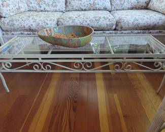 013	Vintage Wrought Iron Glass Top Coffee Table	49"x15"x14"