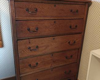 019	Antique Oak Highboy Dresser - Five Drawers	33.5"x18"x46"