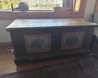 023	Antique Hand-Painted Trunk with Floral Panels	48"x26.5"x23.5"