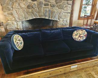 014	Erwin Lambeth Navy Tufted Velvet Three Cushion Sofa (can be bid as a set with 015)	88"x39"x26"